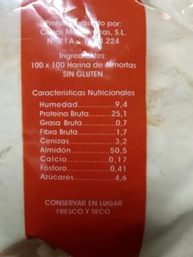 Harina de almortas nutrition facts table