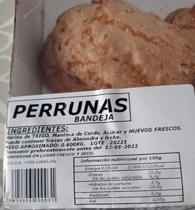 Perrunas ingredients label