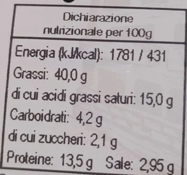 Salamini erbe fini nutrition facts table