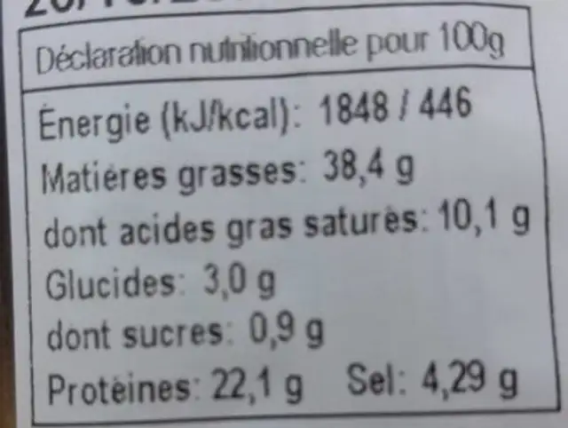 Saucisse sèche Extra Poivre Noir nutrition facts table