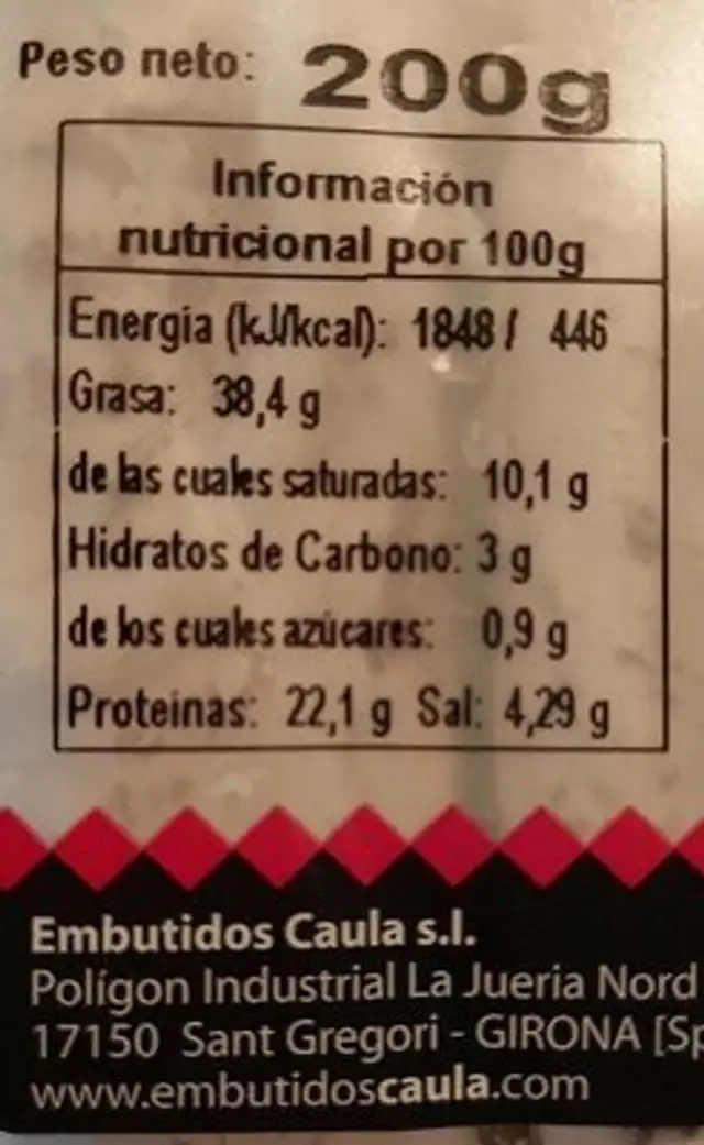 Fuera 2x100g nutrition facts table