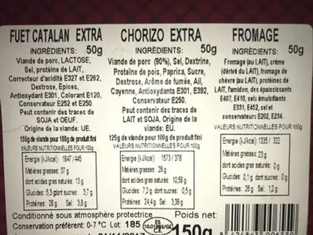 Tapas fuet, chorizo et fromage ingredients label