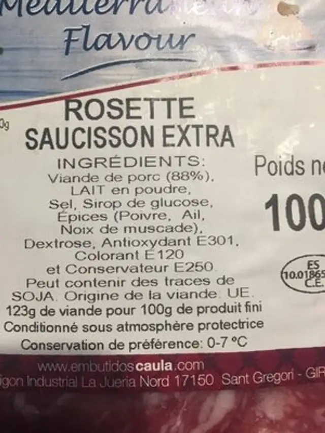 Rosette ingredients label
