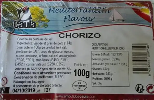 Caula Sliced Chorizo Ham 100G
