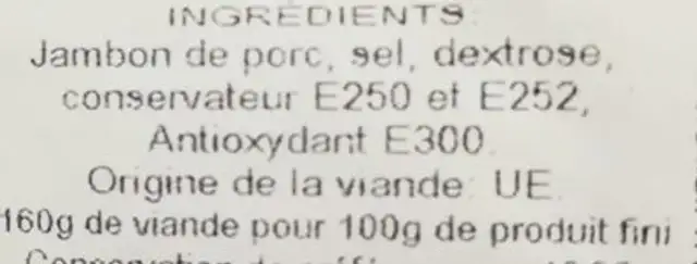 Jambon Serrano ingredients label