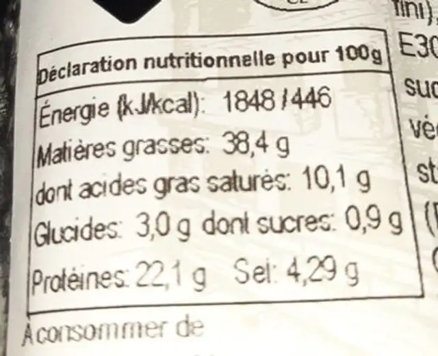Fouet extra nutrition facts table