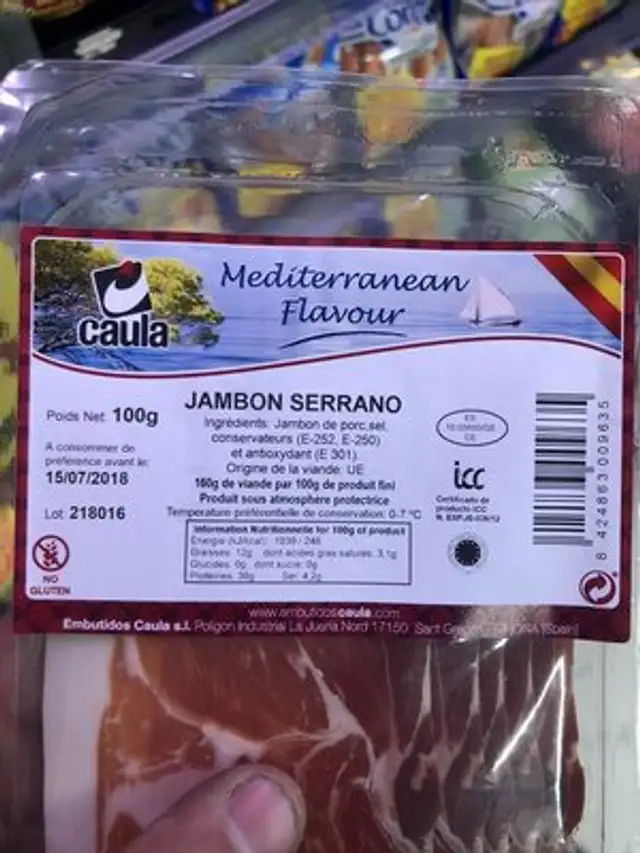 Caula Jamon Serrano ingredients label