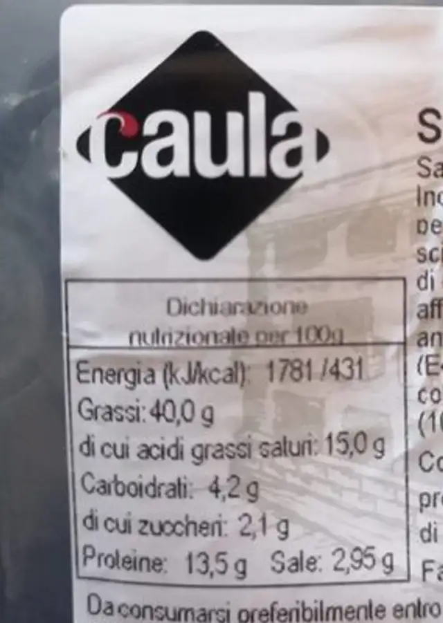 Salami poivre noir nutrition facts table