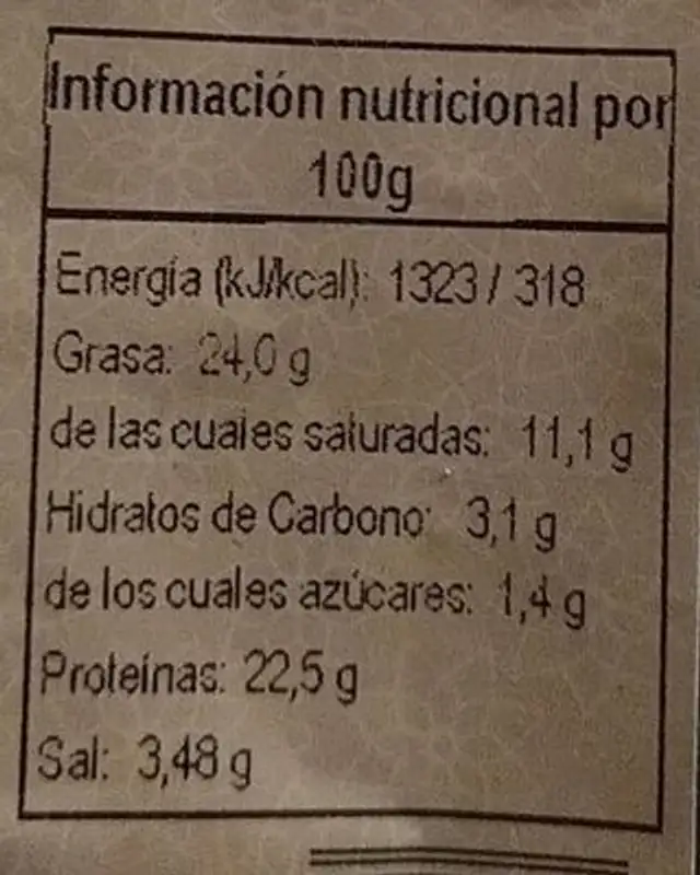 Chorizo con pavo y vacuno halal nutrition facts table