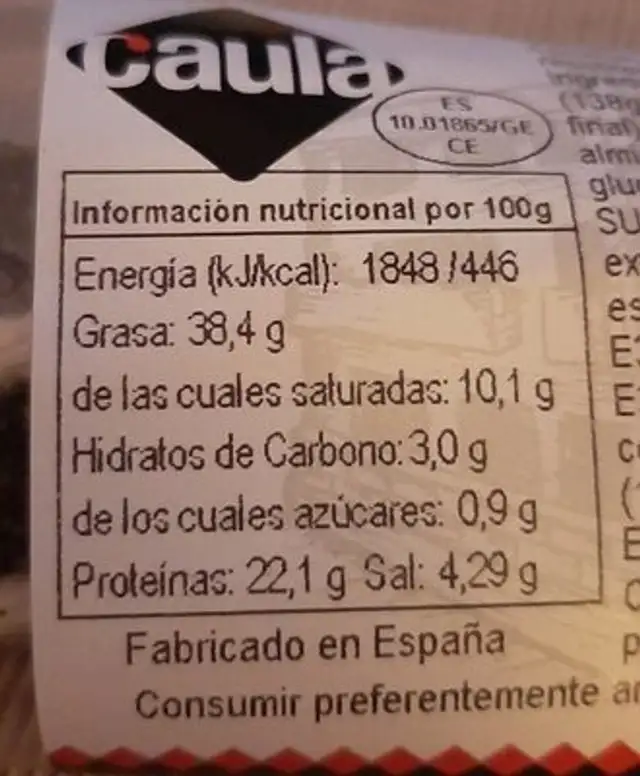Secallona pimienta negra nutrition facts table
