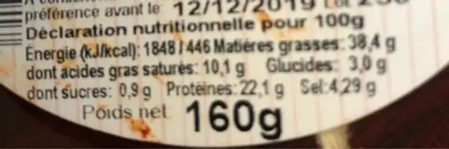 Fuet Paprika nutrition facts table
