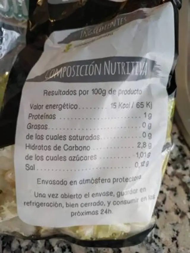 Escarola nutrition facts table