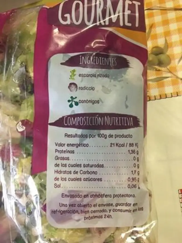 Ensalada variada nutrition facts table