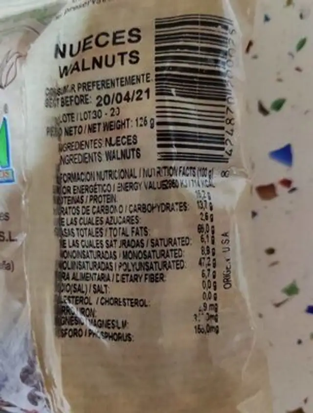 Nueces nutrition facts table