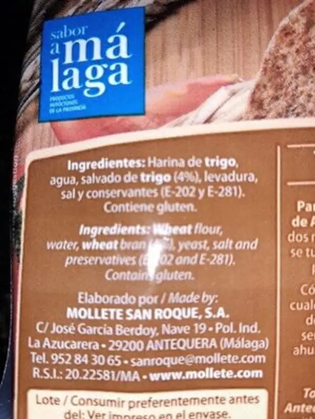 Molletes con Salvado ingredients label
