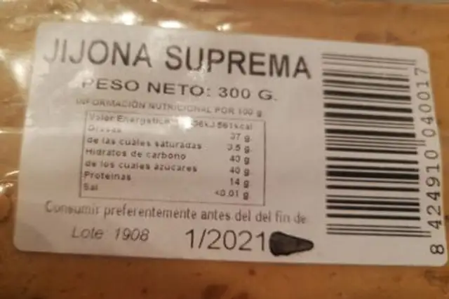 Turrón de Jijona nutrition facts table