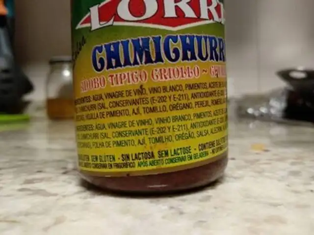 Chimichurri ingredients label