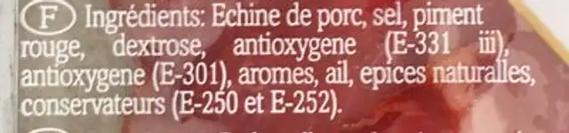 Cabecero de lomo ingredients label