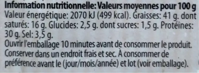Chorizo sticks nutrition facts table