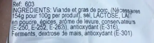 Fuet extra ingredients label