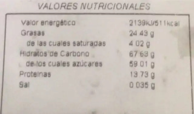 Pancho piel garrapiñado nutrition facts table