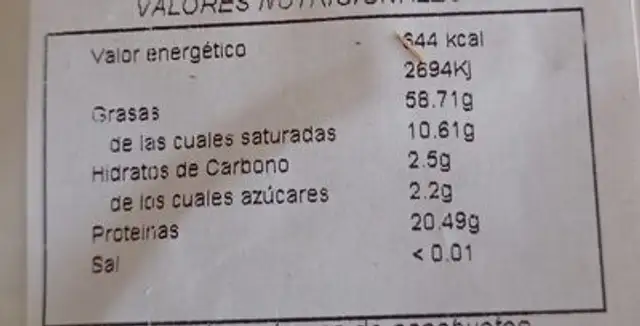 Harina de almendra nutrition facts table