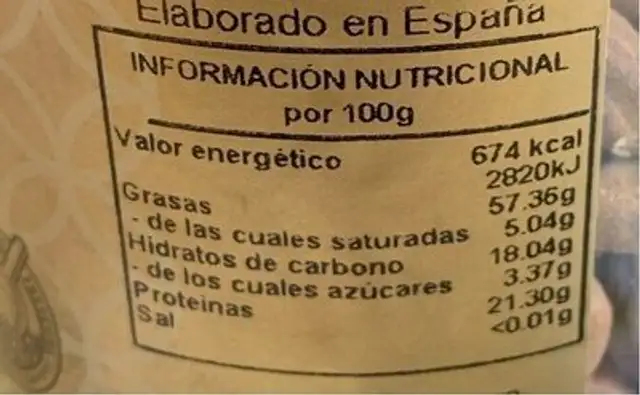 Almendra largueta tostada natural nutrition facts table