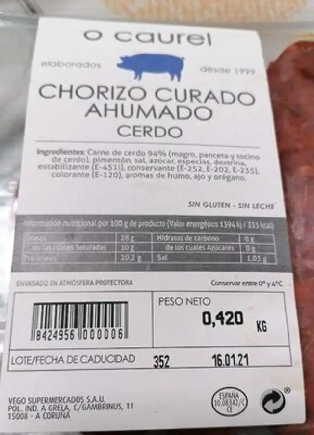 Chorizo Curado Ahumado Cerdo