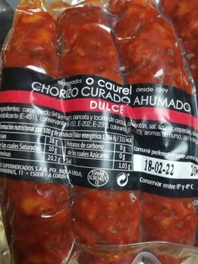 Chorizo curado ahumado dulce