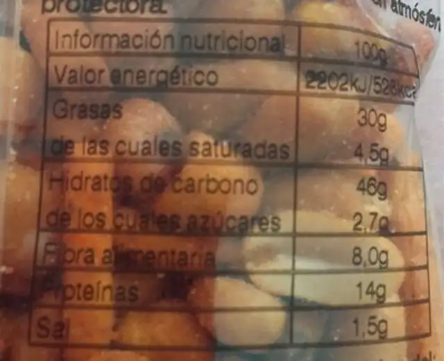 Coctel chili nutrition facts table