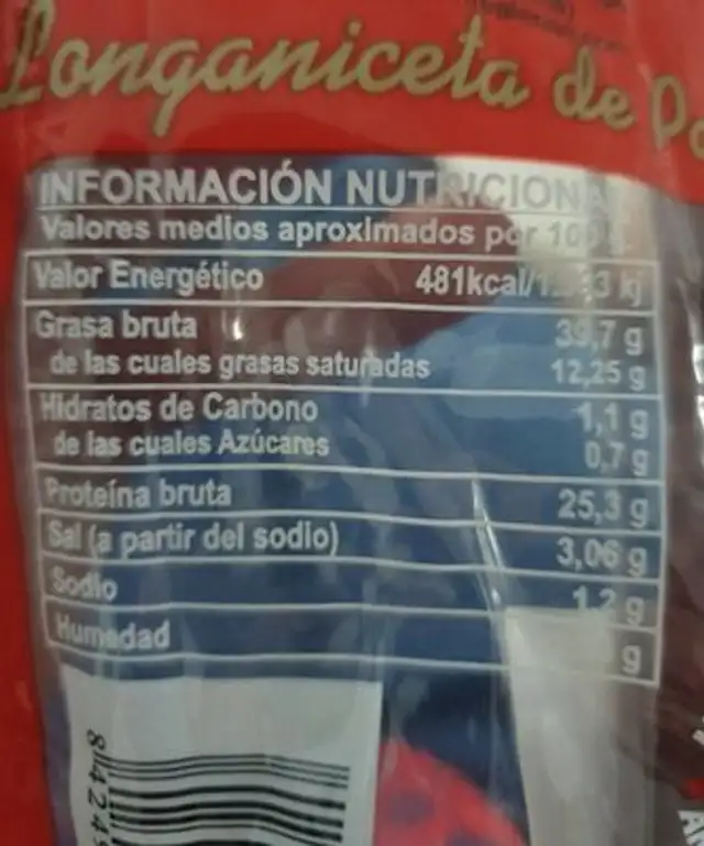 Longaniza de pascua nutrition facts table