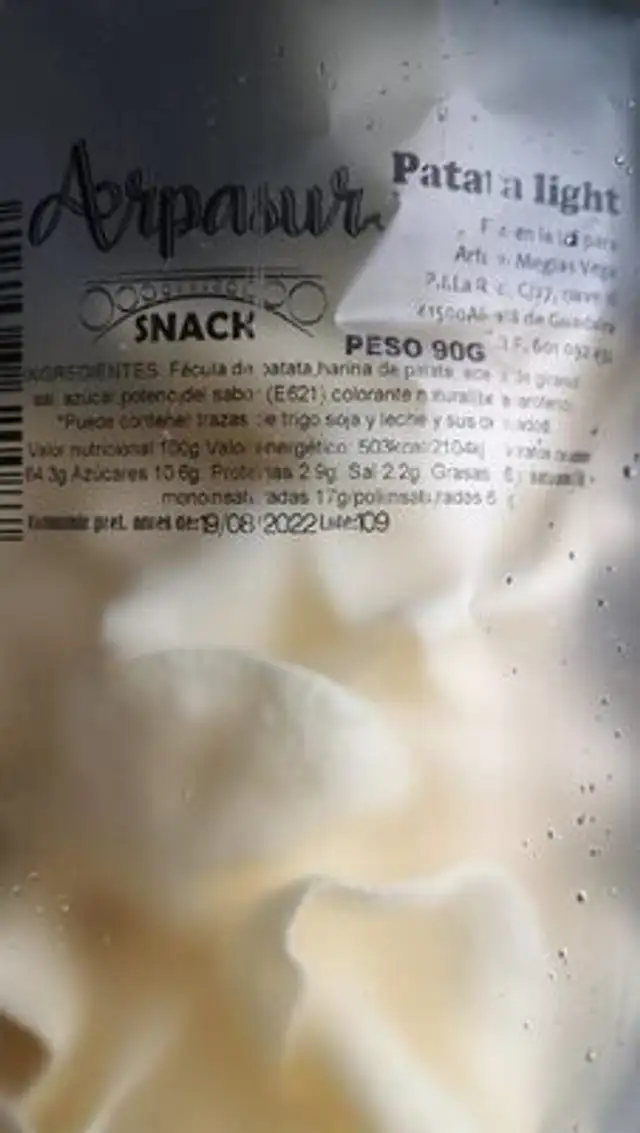 Patata light nutrition facts table