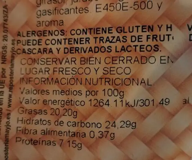 Mantecadas caseras nutrition facts table