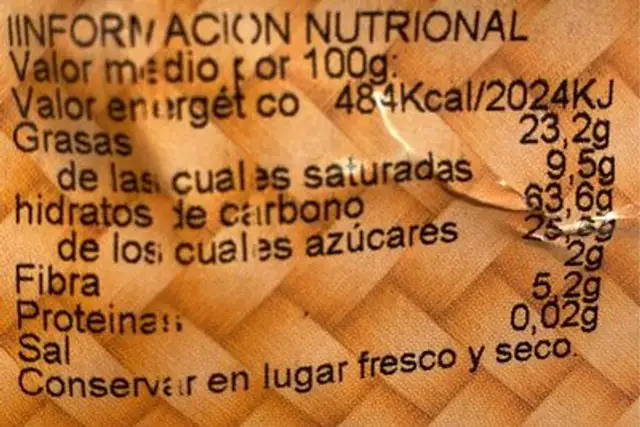 Pastas Almendra nutrition facts table