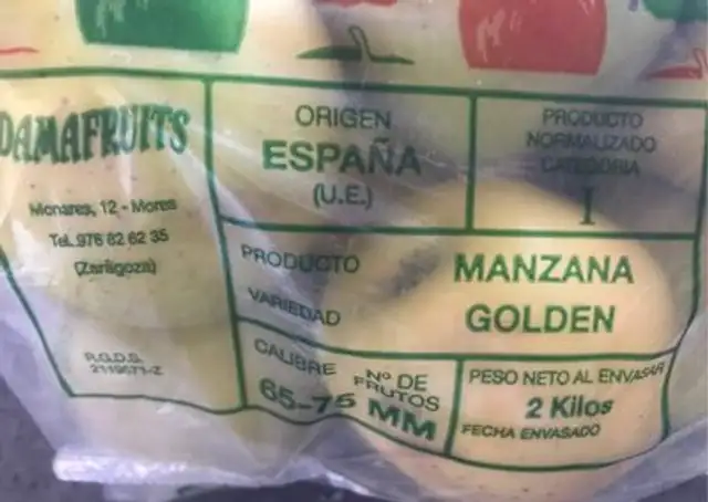 Manzana golden nutrition facts table