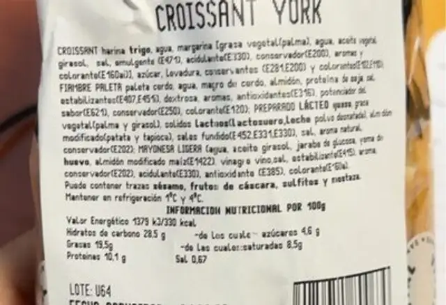 Croissant york nutrition facts table