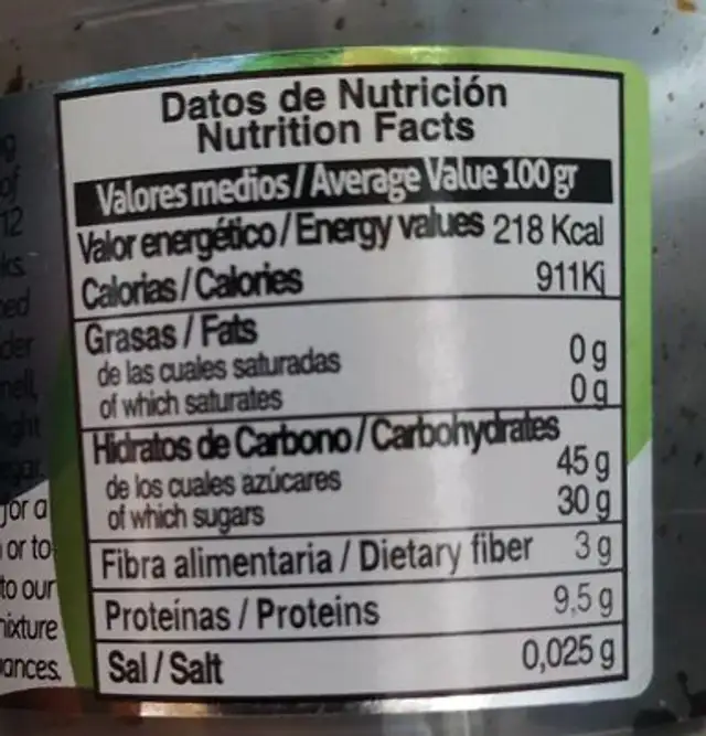 Ajo negro nutrition facts table