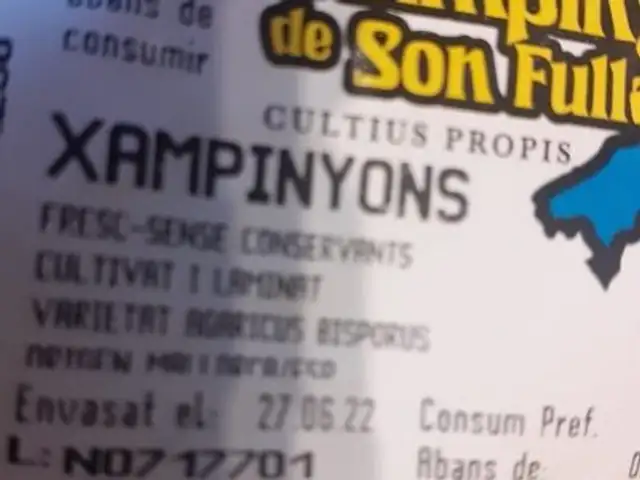 Xampinyons ingredients label