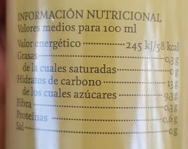 OKI Juice Green Kiwi nutrition facts table