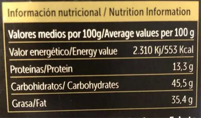 Piedras del Teide nutrition facts table