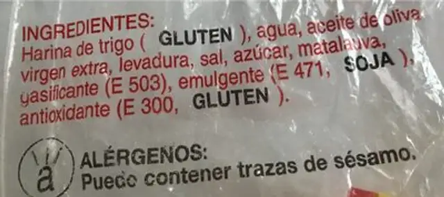Rosquillas de aceite ingredients label