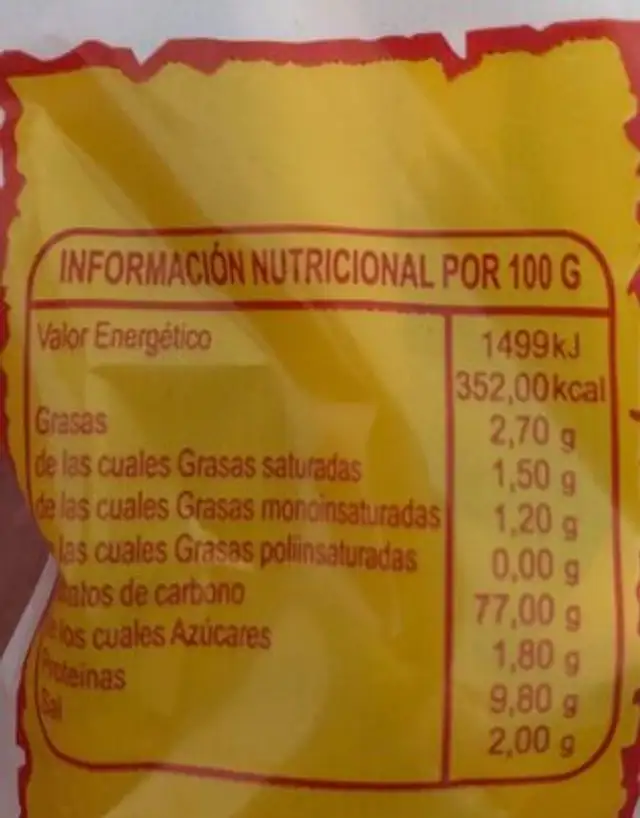 Picos El Diablo nutrition facts table