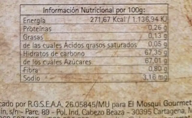 Arrope nutrition facts table