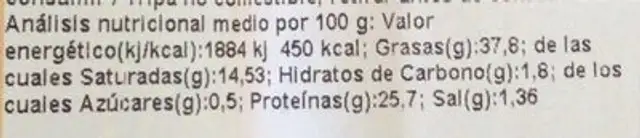 Pieza chorizo vela nutrition facts table