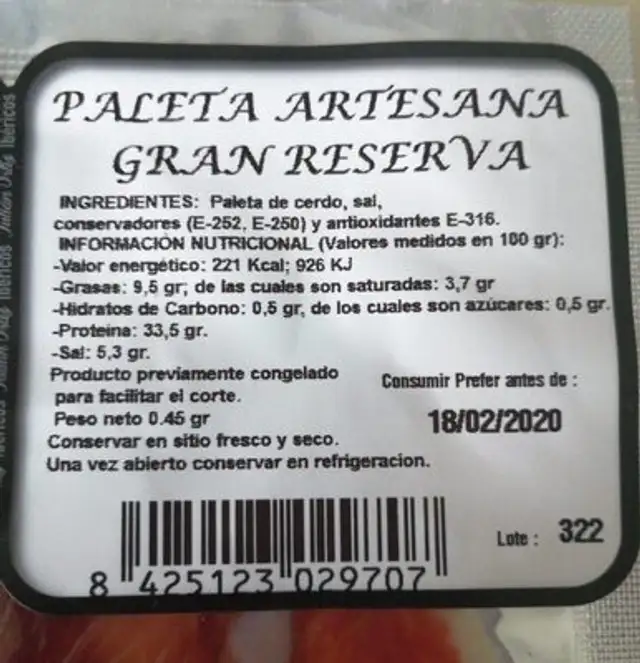 Paleta artesane nutrition facts table
