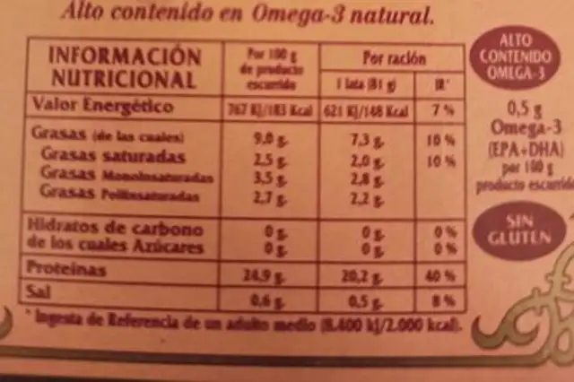 Bonito del norte en escabeche nutrition facts table