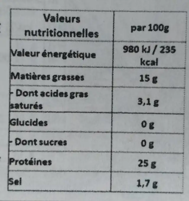Thon blanc à l'huile d'olive extra vierge bio nutrition facts table