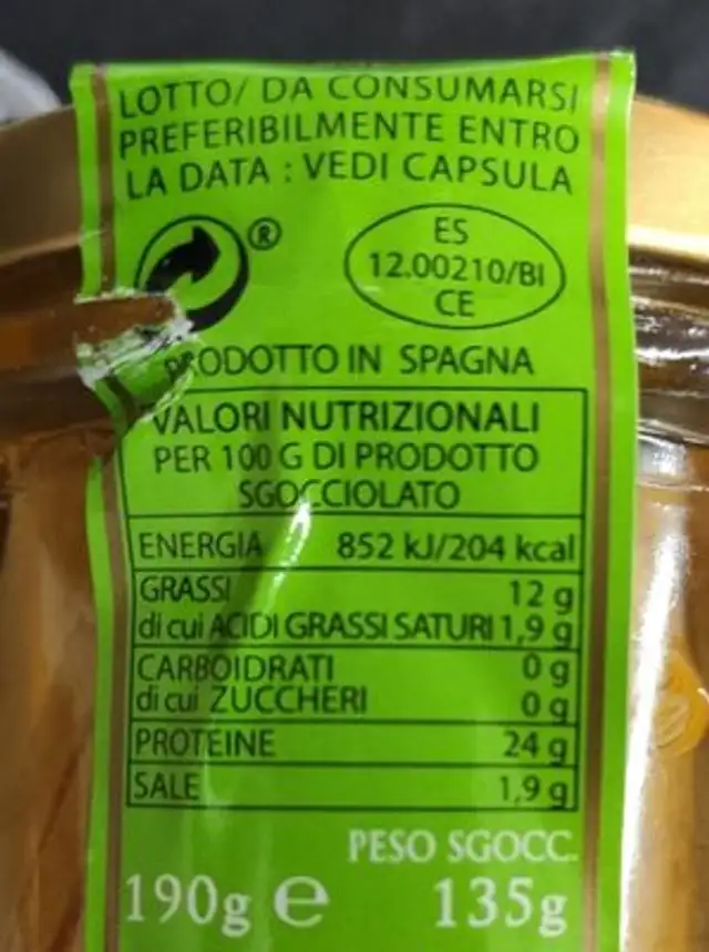 Tonno olasagasti nutrition facts table