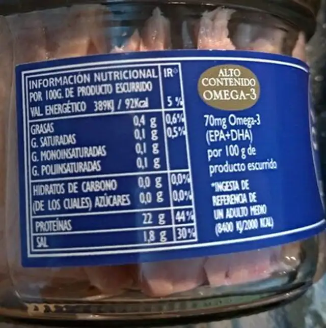 Lomos de atún nutrition facts table