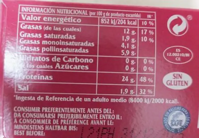 Tonno pinna gialla nutrition facts table